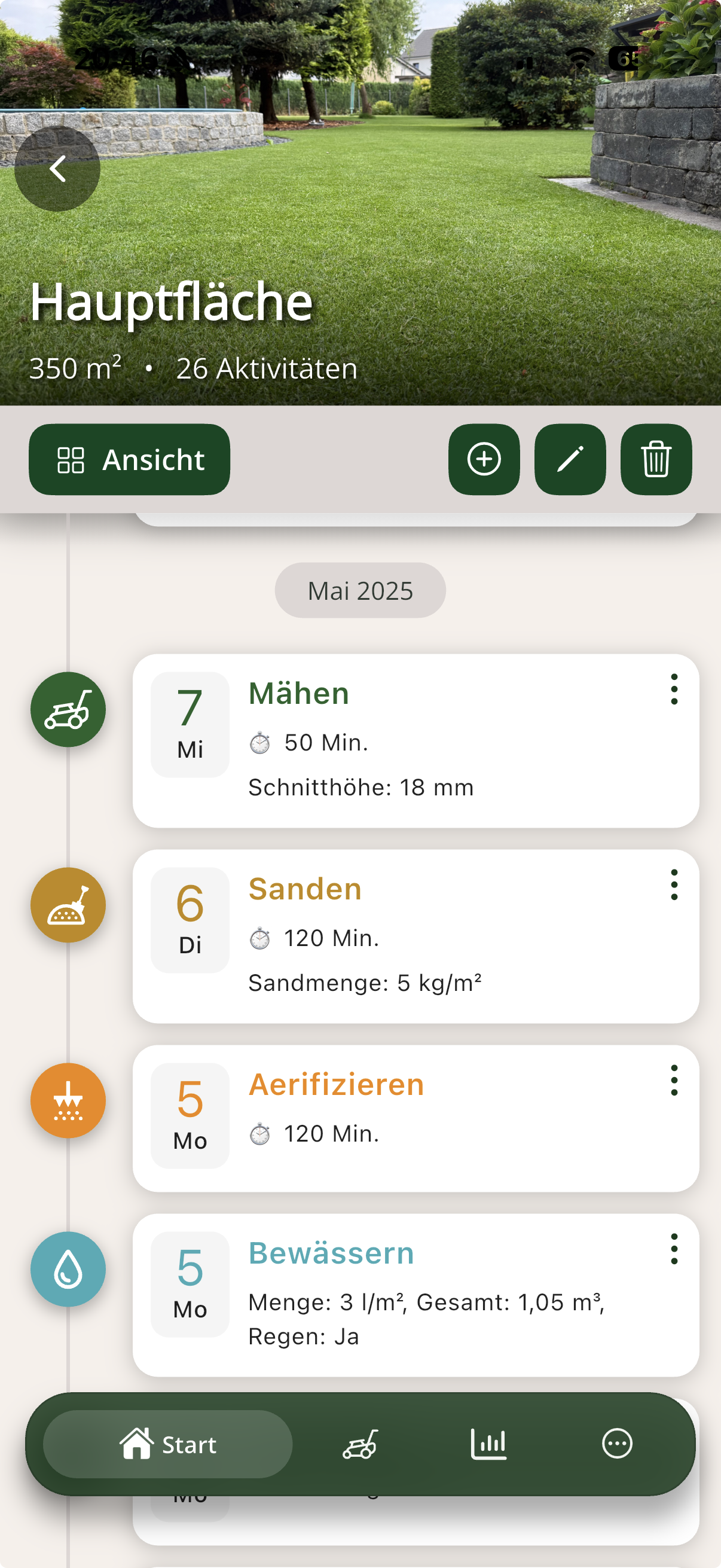 Rasenfreude App Startansicht